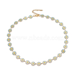 Enamel Daisy Link Chain Necklace, Vacuum Plating 304 Stainless Steel Jewelry for Women, Golden, Deep Sky Blue, 16.3 inch(41.5cm)(NJEW-P220-01G-06)