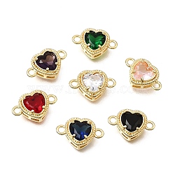 Brass Glass Connector Charms, Heart Links, Real 18K Gold Plated, Lead Free & Cadmm Free, Long-Lasting Plated, Rack Plating, Mixed Color, 10.5x16x5.5mm, Hole: 1.8mm(KK-E802-26)