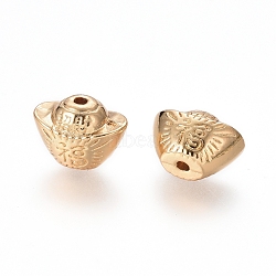 Long-Lasting Plated Alloy Beads, Gold Ingot with Chinese Character, Golden, 8.5x11.8x7.7mm, Hole: 1.4mm(PALLOY-E576-01G)
