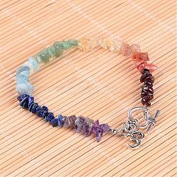 Gemstone Chip Beaded Anklets, with Alloy Toggle Clasps and Tibetan Style Alloy Om Symbol Pendants, 230mm(AJEW-AN00150)
