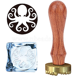 Olycraft 1Pc Golden Brass Stamp Head, For Wax Seal Stamp, with 1Pc Pear Wood Handle, and 1Pc Rectangle Velvet Pouches, Octopus Pattern, Stamp: 30x12mm, Handle: 78.3~78.5x22mm(DIY-CP0006-10D)