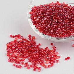 Round Glass Seed Beads, Trans. Colours Lustered, Red, Size: about 3mm in diameter, hole: 1mm, about 1097pcs/50g(X-SEED-A006-3mm-105)