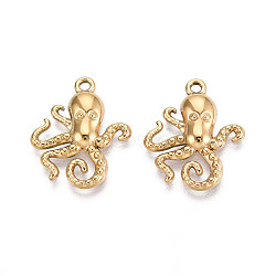 304 Stainless Steel Squid Pendants, Ion Plating(IP), Real 18K Gold Plated, 21.5x18x3mm, Hole: 1.6mm(STAS-T069-26G)