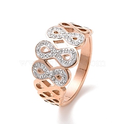 Crystal Rhinestone Infinity Finger Ring, Ion Plating(IP) 304 Stainless Steel Jewelry for Women, Rose Gold, US Size 6~9(16.5~18.9mm)(RJEW-D120-10RG)