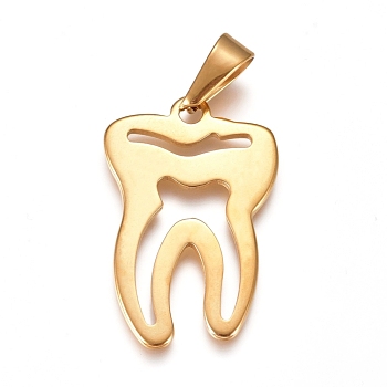 304 Stainless Steel Pendants, Tooth, Golden, 34.5x22x1.5mm, Hole: 10x4mm