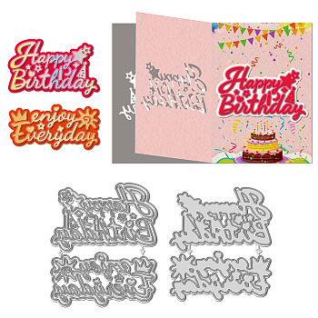 2Pcs 2 Styles Happy Birthday Carbon Steel Cutting Dies Stencils, for DIY Scrapbooking, Photo Album, Decorative Embossing Paper Card, Greeting Card Mold, Word, 90~94x100~108x0.8mm, 1pc/style