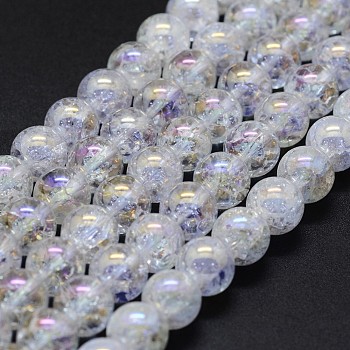 Electroplated Natural Crackle Quartz Crystal Beads Strands, Round, 6mm, Hole: 0.8mm, about 65pcs/strand, 15.7 inch