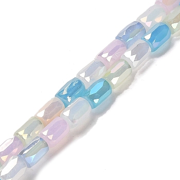 Electroplate Glass Beads Strands, Faceted, Column, Deep Sky Blue, 6~6.5x4mm, Hole: 0.8mm, about 80pcs/strand, 20.12~20.24 inch(51.1~51.4cm)