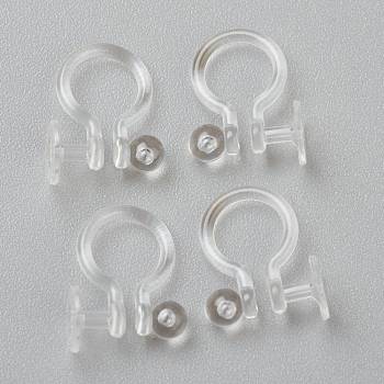 Plastic Clip-on Earring Findings, for Non-pierced Ears, Clear, 12x9x1.2mm, Tray: 5mm, 0.6mm Inner Diameter