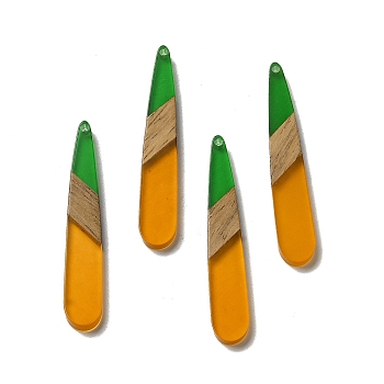 Opaque Resin & Walnut Wood Pendants, Teardrop Charms, Orange, 43.5~44x7.5x3mm, Hole: 1.5mm