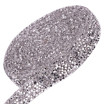 Glitter Resin Hotfix Rhinestone(Hot Melt Adhesive On The Back), Rhinestone Trimming, Costume Accessories, Clear, 15x2.5mm, 3yard/roll