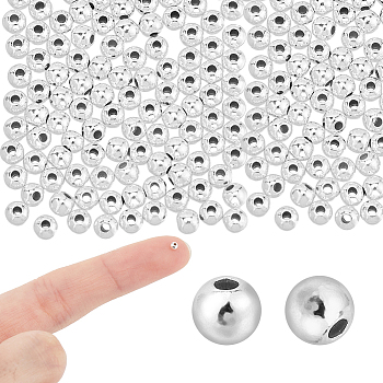 120Pcs 925 Sterling Silver Beads, Round, Silver, 2x2mm, Hole: 0.5mm