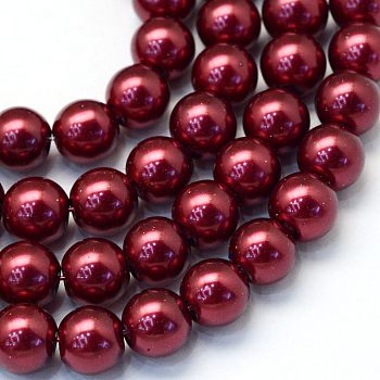 Baking Painted Glass Pearl Bead Strands, Pearlized, Round, Brown, 3~4mm, Hole: 0.5mm, about 195pcs/strand, 23.6 inch