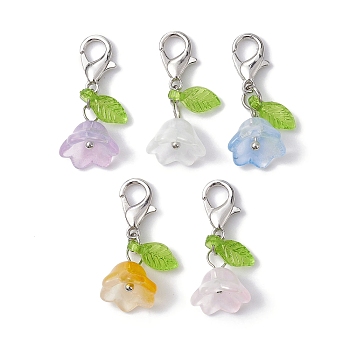5Pcs Flower & Leaf Acrylic Pendant Decorations, with Alloy Lobster Claw Clasps, Platinum, 25mm
