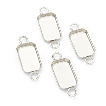 201 Stainless Steel Cabochon Connector Settings, Rectangle, Stainless Steel Color, 17.5x7x1.6mm, Hole: 1.9mm, Tray: 10x6.5mm