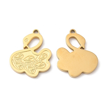Ion Plating(IP) 316L Surgical Stainless Steel Pendants, Swan Charm, Real 18K Gold Plated, 16x13.3x1.4mm, Hole: 1mm