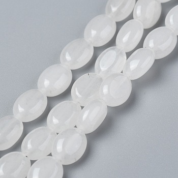 Natural White Jade Beads Strands, Oval, 8x6x3.5~4mm, Hole: 1mm, about 45~52pcs/strand, 15.16~15.74 inch(38.5~40cm)