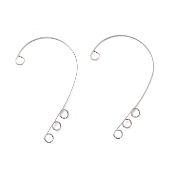 316 Stainless Steel Ear Cuff Findings, Climber Wrap Around Non Piercing Earring Findings with 4 Loop, Stainless Steel Color, 55x36x0.5mm, Hole: 4mm