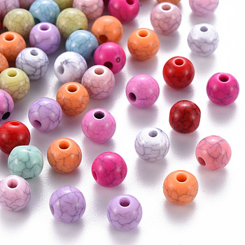 Opaque Crackle Acrylic Beads, Round, Mixed Color, 8x7mm, Hole: 2mm, about 1745pcs/500g