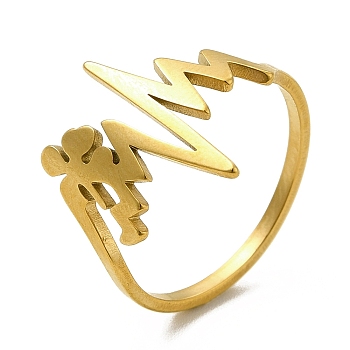 Ion Plating(IP) 201 Stainless Steel Finger Rings, Heartbeat with Angel Ring for Women, Golden, 1.8mm, Inner Diameter: 16.8mm