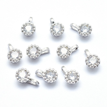 Brass Charms, with Cubic Zirconia, Cadmium Free & Nickel Free & Lead Free, Diamond, Clear, Real Platinum Plated, 7.5x4.5x3.5mm, Hole: 1x2.5mm