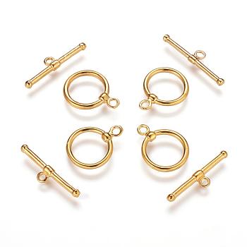 Brass Toggle Clasps, Golden Color, Ring: about 14mm wide, 18mm long, Bar: about 25mm long, 2mm wide, hole: about 2mm