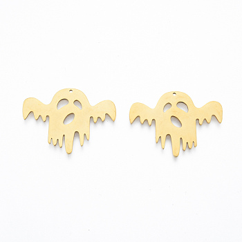 201 Stainless Steel Pendants, Ghost, Halloween Style, Real 18K Gold Plated, 23.5x31.5x1mm, Hole: 1mm
