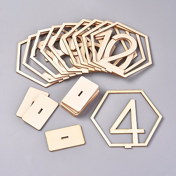 Wood Table Numbers Cards, for Wedding, Restaurant, Birthday Party Decorations, Hexagon with Number 1~10, Blanched Almond, 33x109x100mm