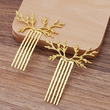 Alloy Hair Comb Findings, with Wired Antler Shaped, Golden, 70x57mm