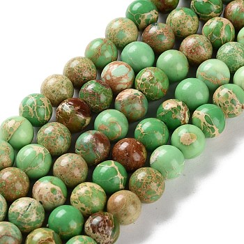 Dyed Natural Regalite/Imperial Jasper/Sea Sediment Jasper Beads Strands, Round, Lime Green, 8mm, Hole: 1.2mm, about 23pcs/strand, 7.64''(19.4cm)