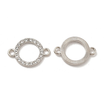 Alloy Connector Charms with Crystal Rhinestone, Ring Links, Nickel, Platinum, 16x23x2.5mm, Hole: 2.4mm