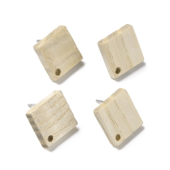 Ash Wood Stud Earring Findings, with 304 Stainless Steel Pin, Rhombus, 17x16.5mm, Hole: 1.6mm, Pin: 0.7mm