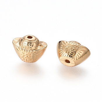 Long-Lasting Plated Alloy Beads, Gold Ingot with Chinese Character, Golden, 8.5x11.8x7.7mm, Hole: 1.4mm