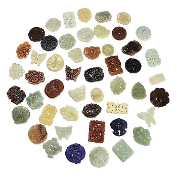 Natural Xiuyan Jade Findings Kits, Mixed Shape, Mixed Shapes, 34.5~62x41~65x4.5~7mm, Hole: 1.6~6.8mm