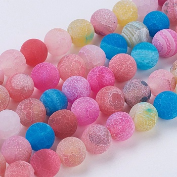 Natural Weathered Agate Beads Strands, Dyed, Frosted, Round, Mixed Color, 8mm, Hole: 1mm, about 46pcs/strand, 14~15 inch