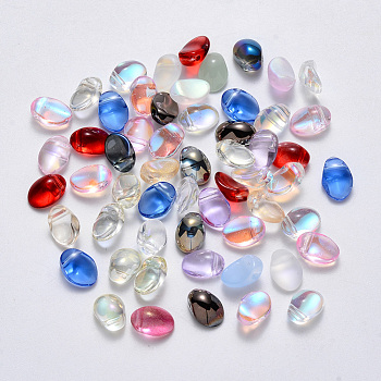 Transparent Spray Painted Glass Charms, Oval, Mixed Style, Mixed Color, 8.5x6x4.5mm, Hole: 1mm