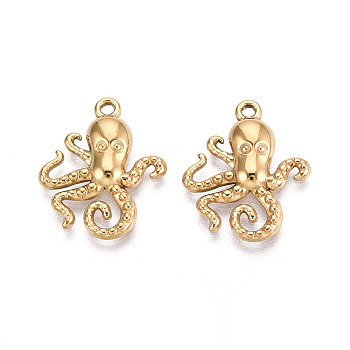 304 Stainless Steel Squid Pendants, Ion Plating(IP), Real 18K Gold Plated, 21.5x18x3mm, Hole: 1.6mm