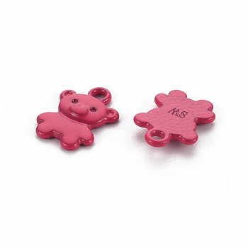 Spray Painted Alloy Charms, Cadmium Free & Lead Free, Bear, Cerise, 14x10x2mm, Hole: 1.6mm
