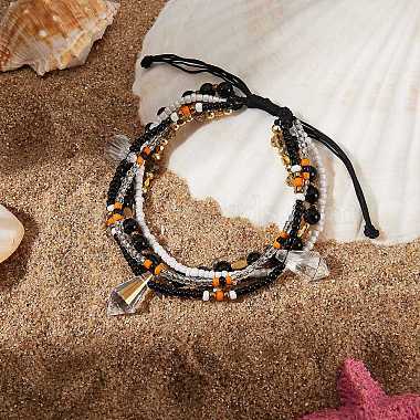 perles de graines de verre scintillantes 5 bracelet de cheville en couches(AJEW-SW00006-04)-3