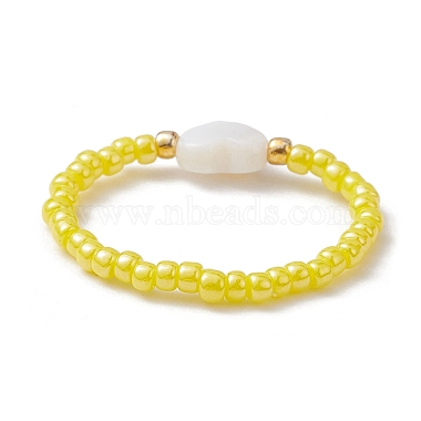 Natural Shell Heart & Glass Seed Beaded Stretch Rings(RJEW-JR00606)-5