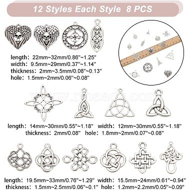 Aricraft 84 pièces 14 styles pendentifs en alliage de style tibétain(FIND-AR0004-09)-2