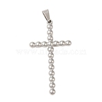 Non-Tarnish 304 Stainless Steel Pendants, Corss Charm, Stainless Steel Color, 48x25x3mm, Hole: 6x3.5mm(STAS-C103-30C-P)