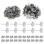 100Pcs 304 Stainless Steel Stud Earring Findings, Flat Round Pad Base Earring Settings, with 100Pcs Friction Ear Nuts, Stainless Steel Color, 12x8mm, Pin: 0.8mm(STAS-YW0001-43C)