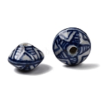 Handmade Porcelain Beads, Bicone with Star Pattern, Blue and White Porcelain Pattern, Midnight Blue, 13x9mm, Hole: 1.8mm(PORC-A032-10)