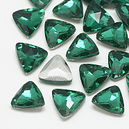 Pointed Back Glass Rhinestone Cabochons, Back Plated, Faceted, Triangle, Med.Emerald, 9.5x10x4mm(RGLA-T087-10mm-15)