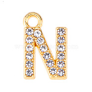 Golden Tone Alloy Rhinestone Pendants, Letter N, 13mm(PW-WGCC773-14)