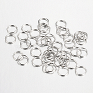 Iron Open Jump Rings, Nickel Free, Platinum, 4x0.7mm, 21 Gauge, Inner Diameter: 2.6mm, about 25000pcs/1000g(IFIN-A018-4mm-P-NF)