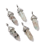 Natural Sesame Jasper Pendants, Faceted, with Platinum Tone Brass Findings, Lead free & Cadmium Free, Bullet, 27~30x9~10x7~8mm, Hole: 4x3mm(G-K329-40P)