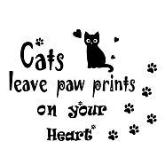 PVC Wall Stickers, for Wall Decoration, Word Cats Leave Paw Prints On Your Heart, Pet Theme, Black, 300x600mm(DIY-WH0377-055)