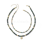2Pcs 2 Style Crystal Rhinestone Horse Eye Pendant Necklaces Set, Natural Indian Agate Beaded Necklaces for Women, 15.00~20.08 inch(38.1~51cm), 1Pc/style(NJEW-JN04049)